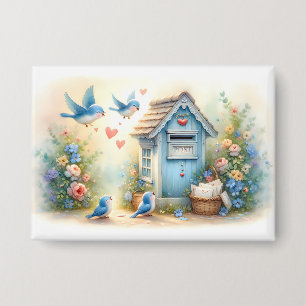 Cottagecore Liefdesbrieven Blauwe Vogel Brievenbus Button
