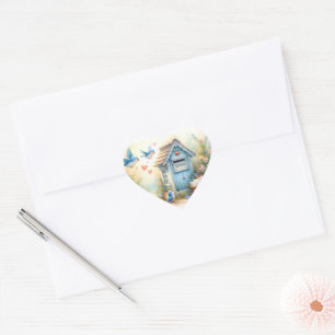 Cottagecore Liefdesbrieven Blauwe Vogel Brievenbus Hart Sticker