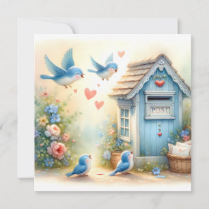 Cottagecore Liefdesbrieven Blauwe Vogel Brievenbus Kaart
