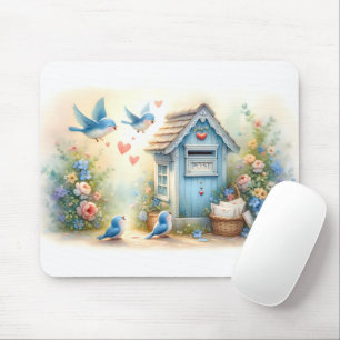Cottagecore Liefdesbrieven Blauwe Vogel Brievenbus Muismat