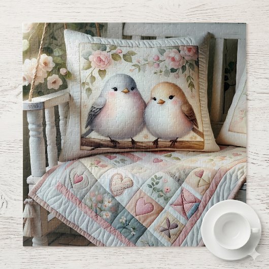 Cottagecore Liefdesvogel Bloemendeken Scene Legpuzzel