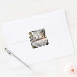 Cottagecore Liefdesvogel Bloemendeken Scene Vierkante Sticker