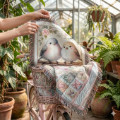 Cottagecore-liefdesvogel-bloemenschildering Deken
