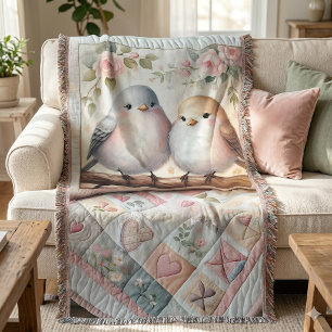 Cottagecore-liefdesvogel-bloemenschildering Deken