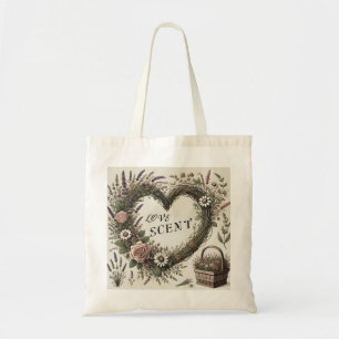 Cottagecore "Love Scent" Floral Heart Canvas tas