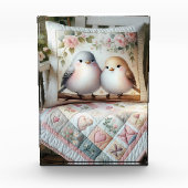 Cottagecore Lovebird Floral Quilt Scene Fotoblokken (Voorkant)