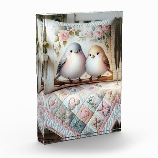 Cottagecore Lovebird Floral Quilt Scene Fotoblokken (Links)