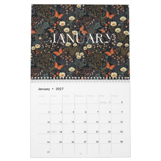 Cottagecore Maandelijkse kalender (Jan 2027)