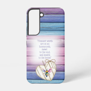 Cottagecore Mauve Blauwe Houten Hart Bij Geloof Samsung Galaxy Hoesje