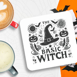 Cottagecore Modern Black Witch Pet Halloween Theme Bier Onderzetter