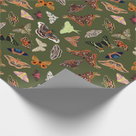 Cottagecore Moth Green Cadeaupapier