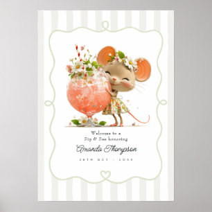 Cottagecore Muis Sip & See Baby Shower Welkom Poster
