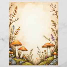 Cottagecore Mushroom and Wildflower Stationery Bor Briefhoofd