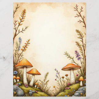 Cottagecore Mushroom and Wildflower Stationery Bor Briefhoofd