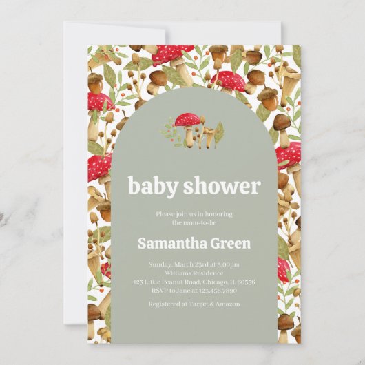 Cottagecore Mushroom Baby shower Kaart (Voorkant)