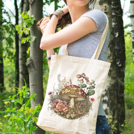 Cottagecore Mushroom & Bloemen Canvas tas