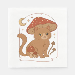 Cottagecore Mushroom Cat met Pet – Schattige G Servet