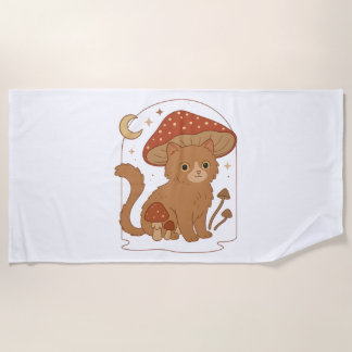 Cottagecore Mushroom Cat with Hat – Cute Vintage G Strandlaken