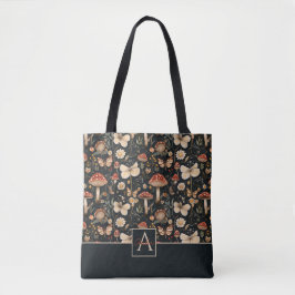 Cottagecore Mushroom en bloemen met naam Tote Bag