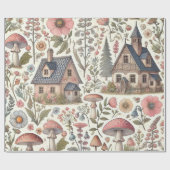 Cottagecore Mushroom en Bloemenpatroon Cadeaupapier (Vlak)