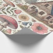 Cottagecore Mushroom en Bloemenpatroon Cadeaupapier (Hoek)