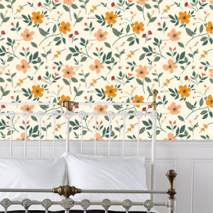 Cottagecore Oranje en Groen Behang