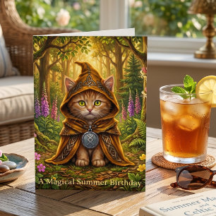 Cottagecore Oranje Tabby Kat Verjaardag in de Zome Kaart