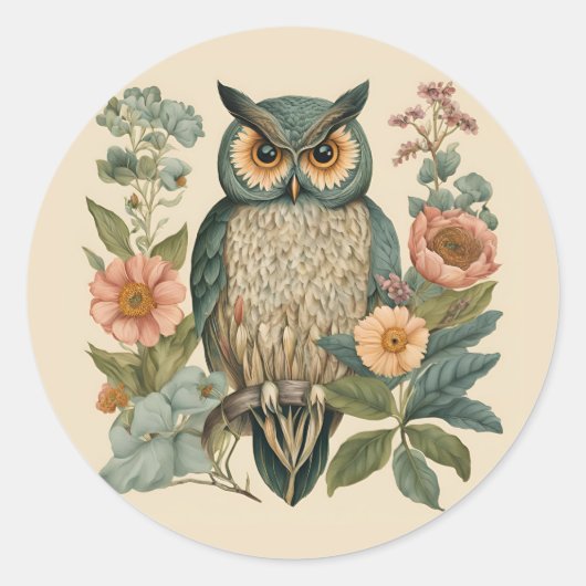Cottagecore Owl Schattige Ronde Sticker (Voorkant)