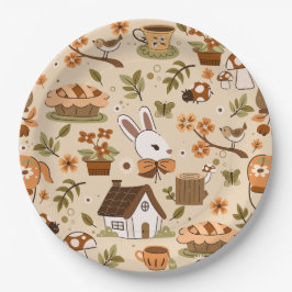 cottagecore paashaas konijn beige papieren bordje