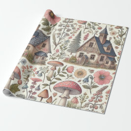 Cottagecore Paddenstoel en Bloemmotief Cadeaupapier