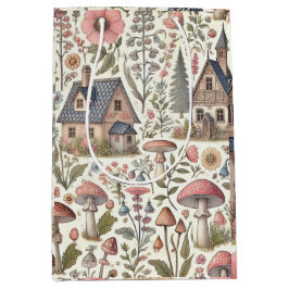 Cottagecore Paddenstoel en Bloemmotief Medium Cadeauzakje