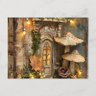 Cottagecore Paddenstoel Goud en Taupe Briefkaart