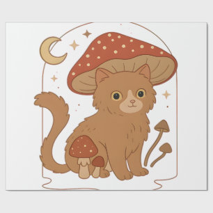 Cottagecore Paddenstoel Kat met Hoed � Schattig Vi Cadeaupapier