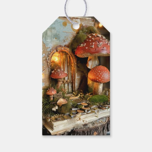 Cottagecore Paddenstoelen Feeën Huis Cadeaulabel (Voorkant)