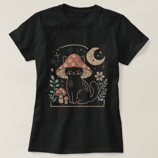 Cottagecore Paddenstoelenkat Feeërieke Esthetiek T-shirt