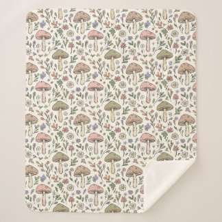 Cottagecore Pastel Cream Fungi Seamless Pattern Sherpa Deken