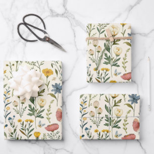 Cottagecore Pastel Wilde Bloemen Cadeau Inpakpapier Vel