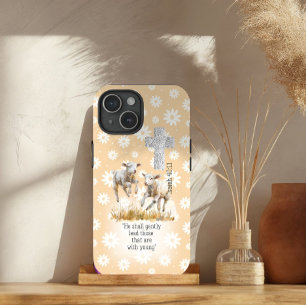 Cottagecore Peach Pastel Bloemenlammeren Kruis Gel iPhone 15 Case