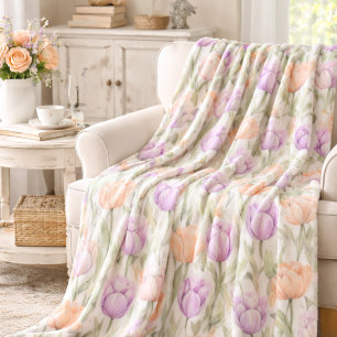 Cottagecore Perzik Lavendel Pastel Lente Bloemenpr Fleece Deken
