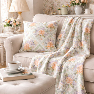 Cottagecore Perzik Lavendel Salie Bloemmotief Fleece Deken
