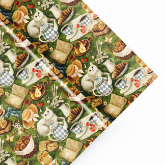 Cottagecore Picknick Kat Waterverf Patroon Cadeaupapier