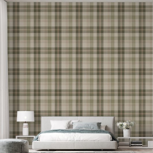 Cottagecore Plaid in Sage and Cream Behang (Slaapkamer)