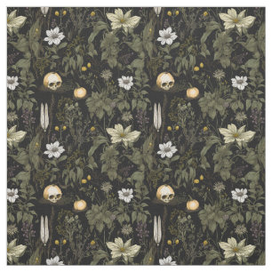 Cottagecore pompoen schedel print stof
