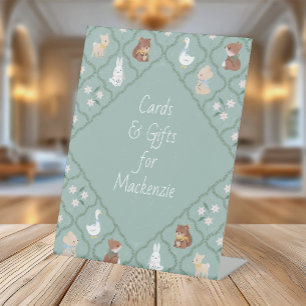 Cottagecore Quilted Woodland Baby shower Kaart Reclamebord Met Voetstuk