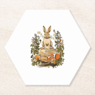 Cottagecore Rabbit Lezen Esthetisch boek Outfit f Kartonnen Onderzetters