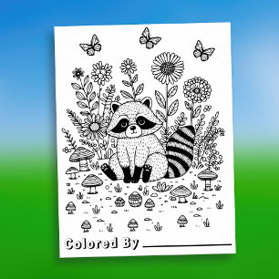 Cottagecore Racoon, Paddenstoelen en bloemen Poster