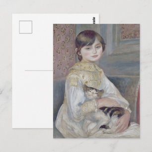 Cottagecore Renoir Meisje met kat Schilderij Briefkaart