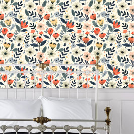 Cottagecore Rood tot Dusty Blue Floral Behang
