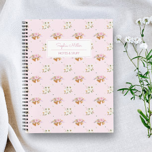 Cottagecore  Roze Bloemen Monogram Naam Notitieboek
