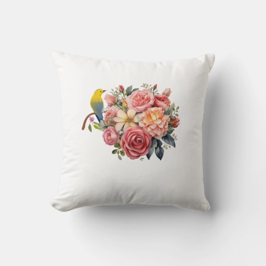 Cottagecore Roze Rozen Kussen (Voorkant)